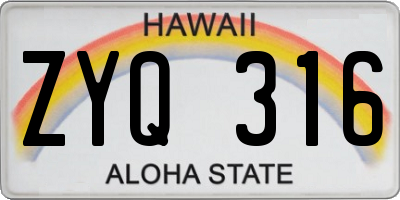 HI license plate ZYQ316