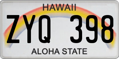 HI license plate ZYQ398