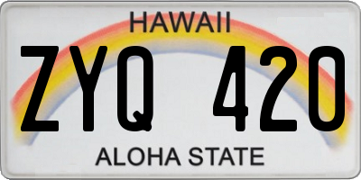 HI license plate ZYQ420