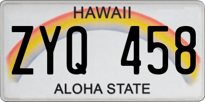 HI license plate ZYQ458