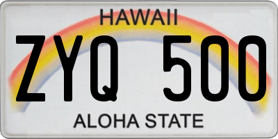HI license plate ZYQ500