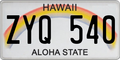 HI license plate ZYQ540