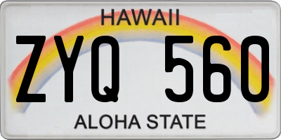 HI license plate ZYQ560