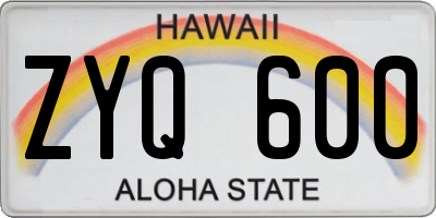 HI license plate ZYQ600