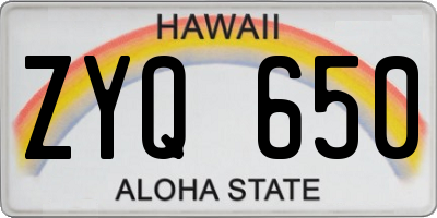 HI license plate ZYQ650