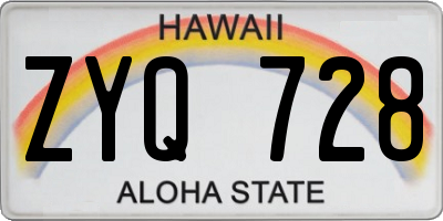 HI license plate ZYQ728