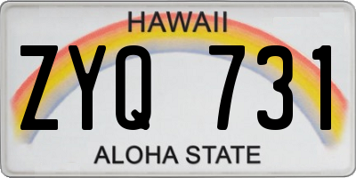 HI license plate ZYQ731