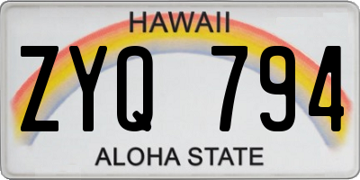 HI license plate ZYQ794