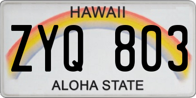 HI license plate ZYQ803