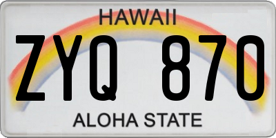 HI license plate ZYQ870