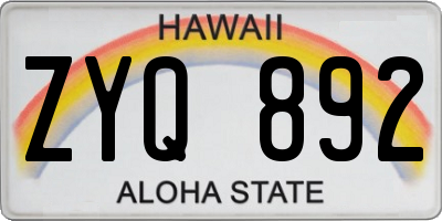 HI license plate ZYQ892