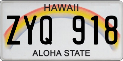 HI license plate ZYQ918