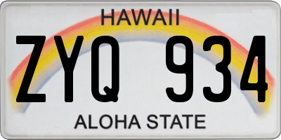 HI license plate ZYQ934