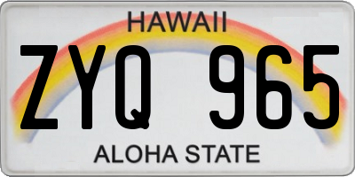 HI license plate ZYQ965
