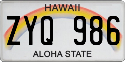 HI license plate ZYQ986