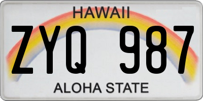 HI license plate ZYQ987