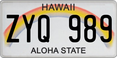 HI license plate ZYQ989