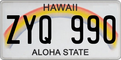 HI license plate ZYQ990