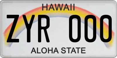 HI license plate ZYR000