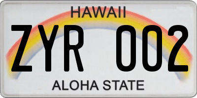 HI license plate ZYR002