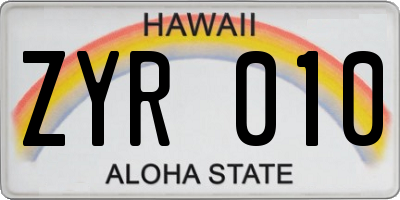HI license plate ZYR010