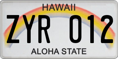 HI license plate ZYR012