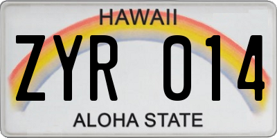 HI license plate ZYR014