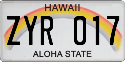 HI license plate ZYR017