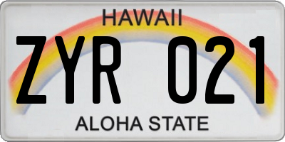 HI license plate ZYR021