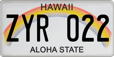 HI license plate ZYR022