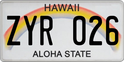 HI license plate ZYR026