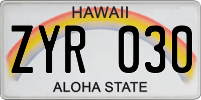 HI license plate ZYR030