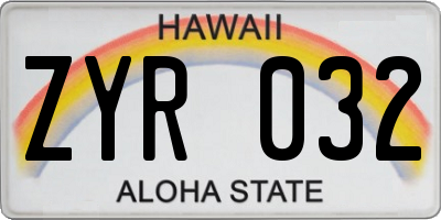 HI license plate ZYR032