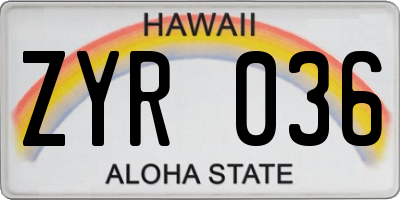 HI license plate ZYR036