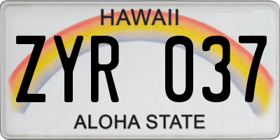 HI license plate ZYR037