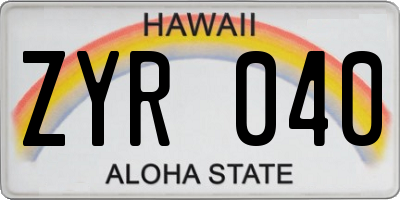 HI license plate ZYR040