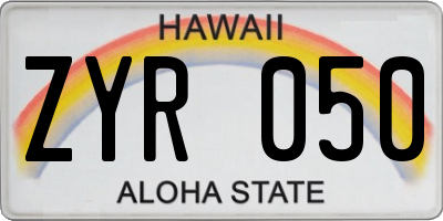 HI license plate ZYR050