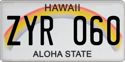 HI license plate ZYR060