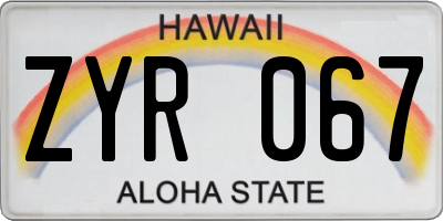 HI license plate ZYR067