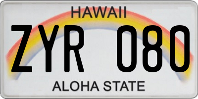 HI license plate ZYR080