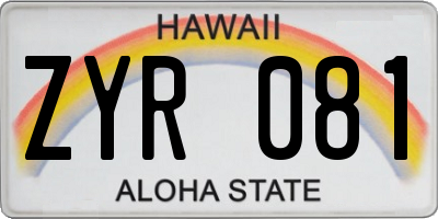 HI license plate ZYR081