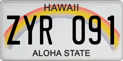 HI license plate ZYR091