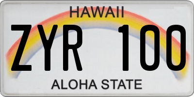 HI license plate ZYR100