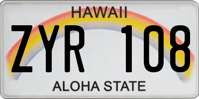 HI license plate ZYR108