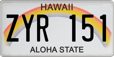 HI license plate ZYR151