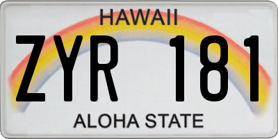 HI license plate ZYR181