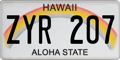 HI license plate ZYR207
