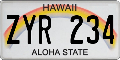 HI license plate ZYR234