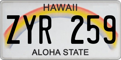 HI license plate ZYR259