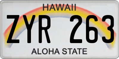 HI license plate ZYR263